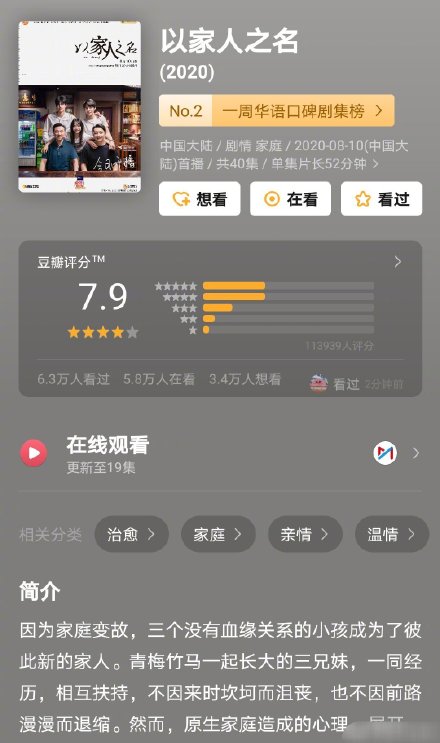以家人之名评分跌了怎么回事 以家人之名评分为什么跌了