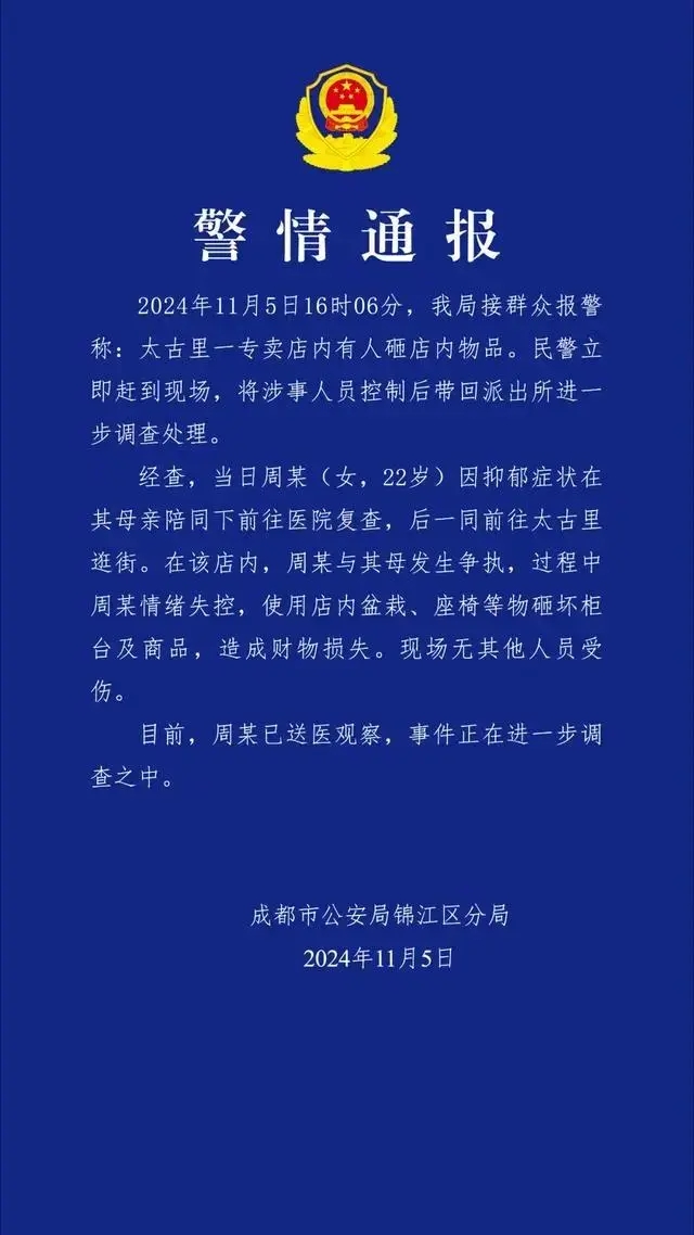 Tiffany砸店女子疑似抑郁症发作 最新通报