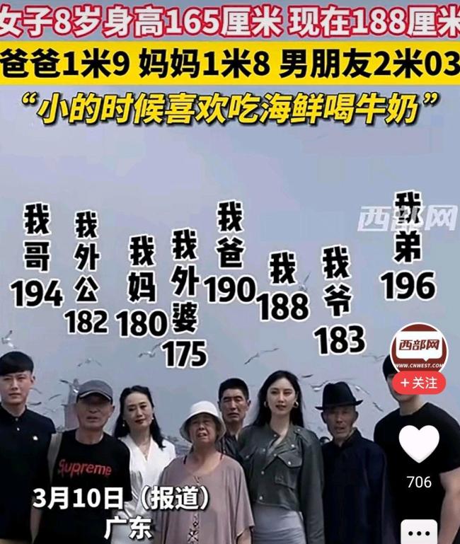 女子8岁时身高165cm现在长到188cm