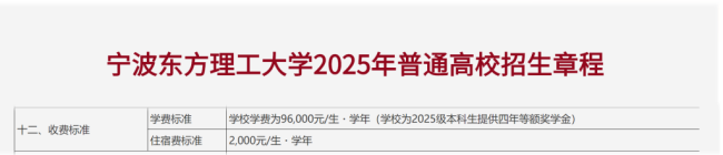 浙江一大学学费每人每学年9.6万